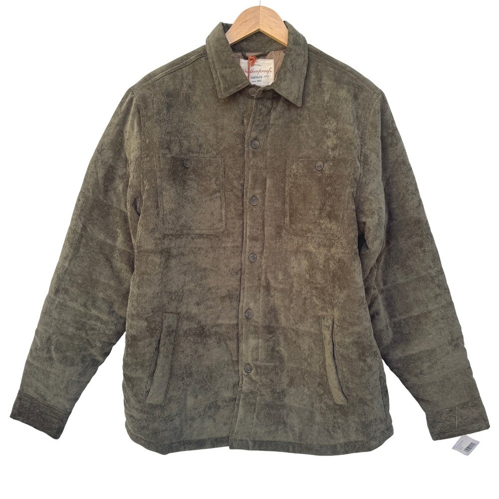 Weatherproof Vintage Mens Corduroy Button-Front Quilted Olive Jacket M